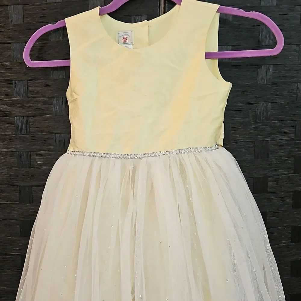 Marmellata Yellow and White Sparkly Girls Dress Size 7